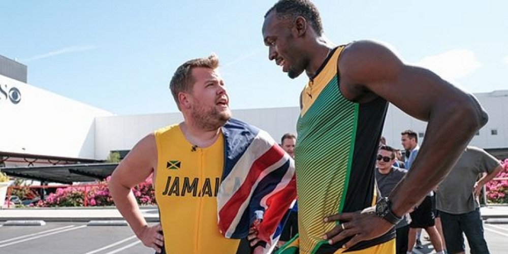 Owen Wilson y James Corden desafiaron a Usain Bolt a correr los 100 metros
