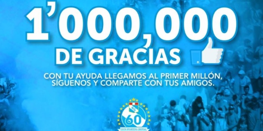 Sporting Cristal lleg&oacute; al mill&oacute;n de seguidores en Facebook