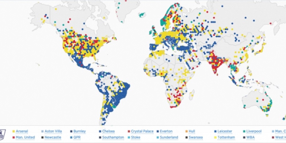 Twitter lanz&oacute; el mapa de hinchas de la Premier League en todo el mundo