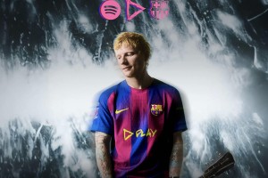 El Barcelona presentó la camiseta que usará en el clásico con el logo de Ed Sheeran