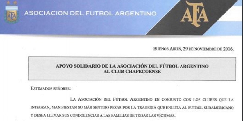 La AFA ofreció jugadores argentinos para que Chapecoense rearme su plantel