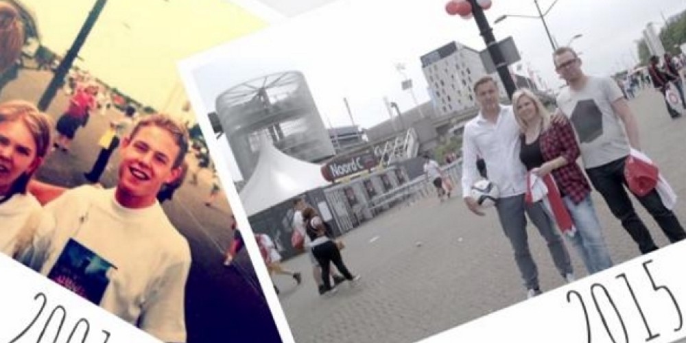 Emotiva acción del Ajax repitiendo fotos del pasado de los hinchas con los ídolos del club