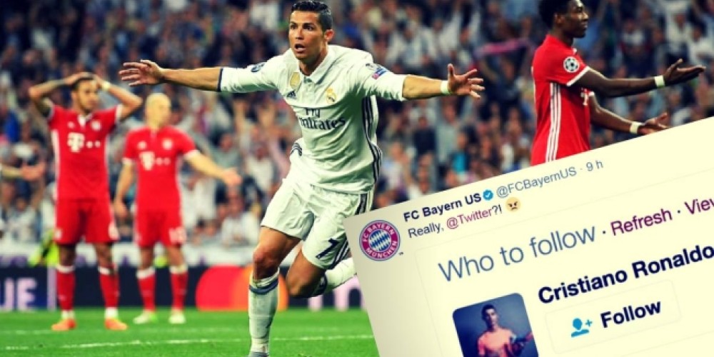 El Bayern M&uacute;nich se enoj&oacute; con Twitter por sugerirle seguir a Cristiano Ronaldo
