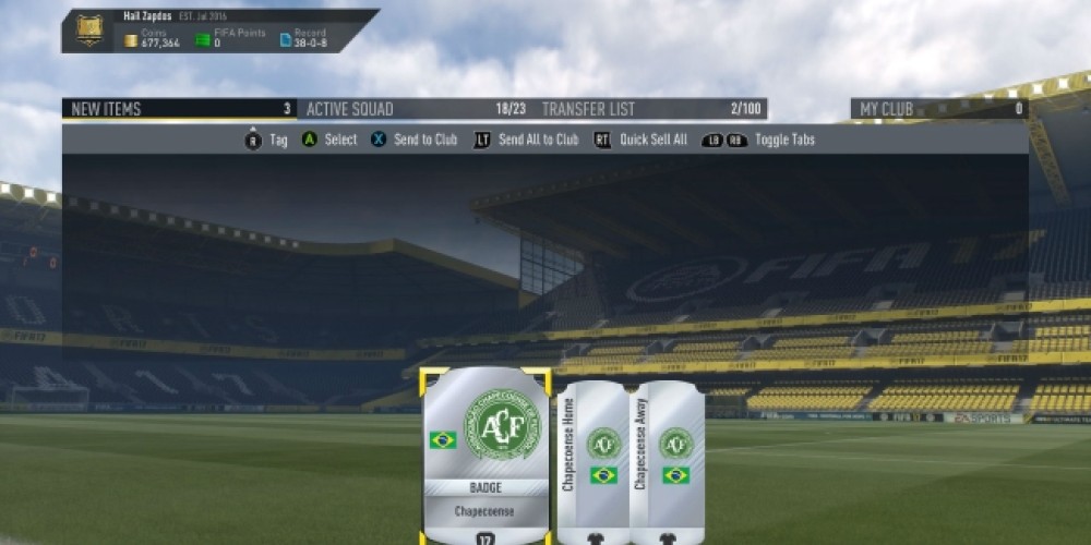 El FIFA17 permite elegir al Chapecoense para su modo Ultimate Team