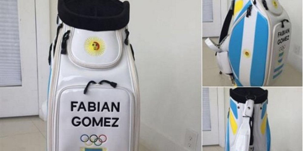 Fabián Gómez y Emiliano Grillo mostraron sus bolsas de palos especiales para el golf olímpico