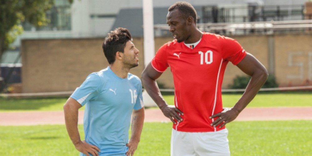 Kun Agüero vs. Usain Bolt, en la previa del clásico de Manchester