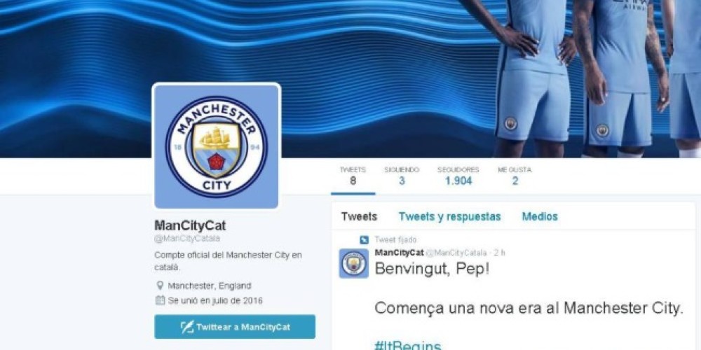 Tras presentar a Guardiola, el City lanzó su Twitter en catalán