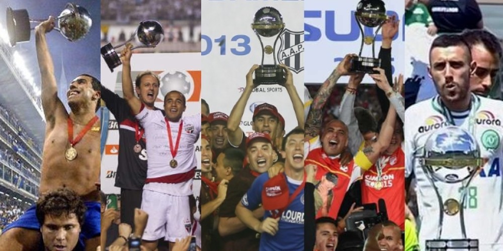 Todos los campeones de la Copa Sudamericana y sus patrocinadores t&eacute;cnicos
