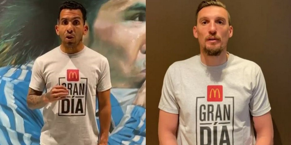 Franco Armani y Carlos Tevez se ponen la misma camiseta de McDonald&#039;s para ayudar