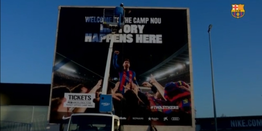 El festejo de Messi se hizo mural en Barcelona 