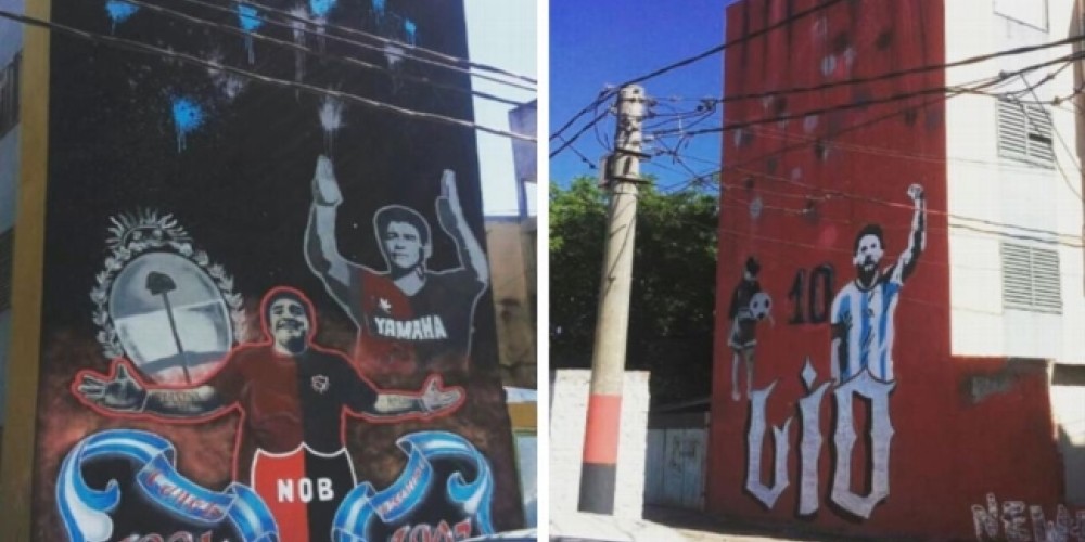 Artistas rosarinos pintaron un extraordinario mural de Messi y Maradona en el oeste de la ciudad