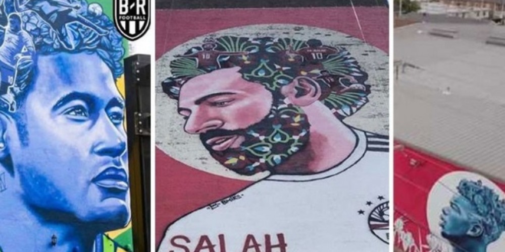 Un artista retrató a Salah, Pogba y Neymar en tres ciudades distintas de Estados Unidos