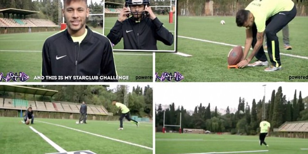 Neymar acept&oacute; un desaf&iacute;o y jug&oacute; al f&uacute;tbol americano