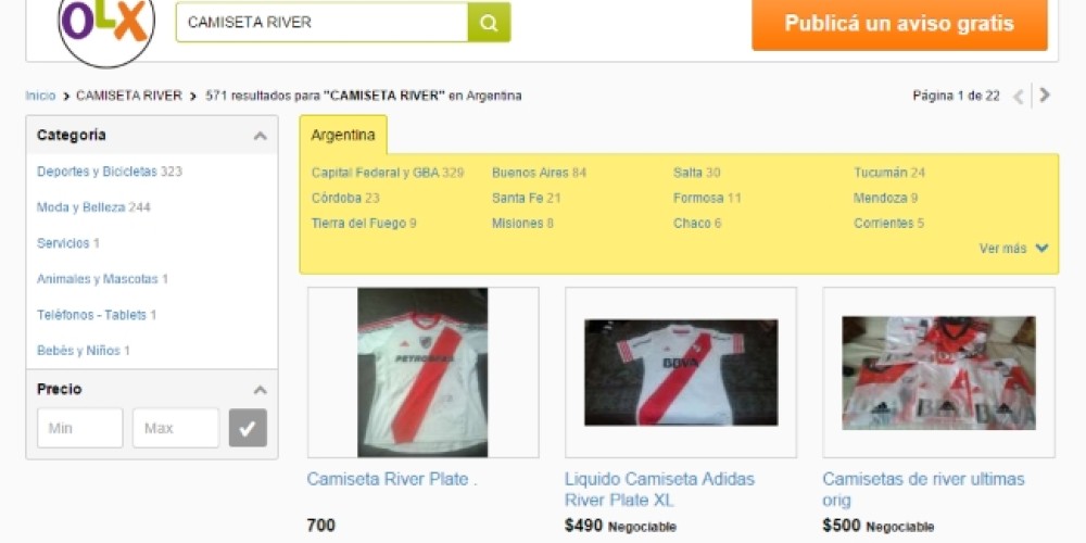 Las camisetas de Boca y River son furor en OLX