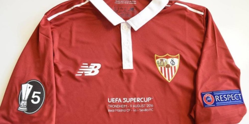 Sevilla reveló su camiseta para la Supercopa de Europa, con el logo de pentacampeón