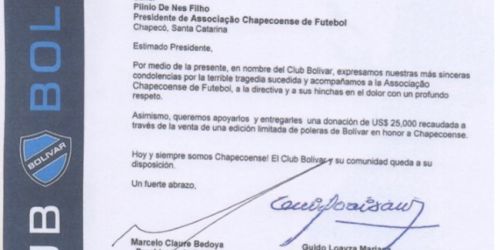 La innovadora donación del Bolívar de La Paz a Chapecoense
